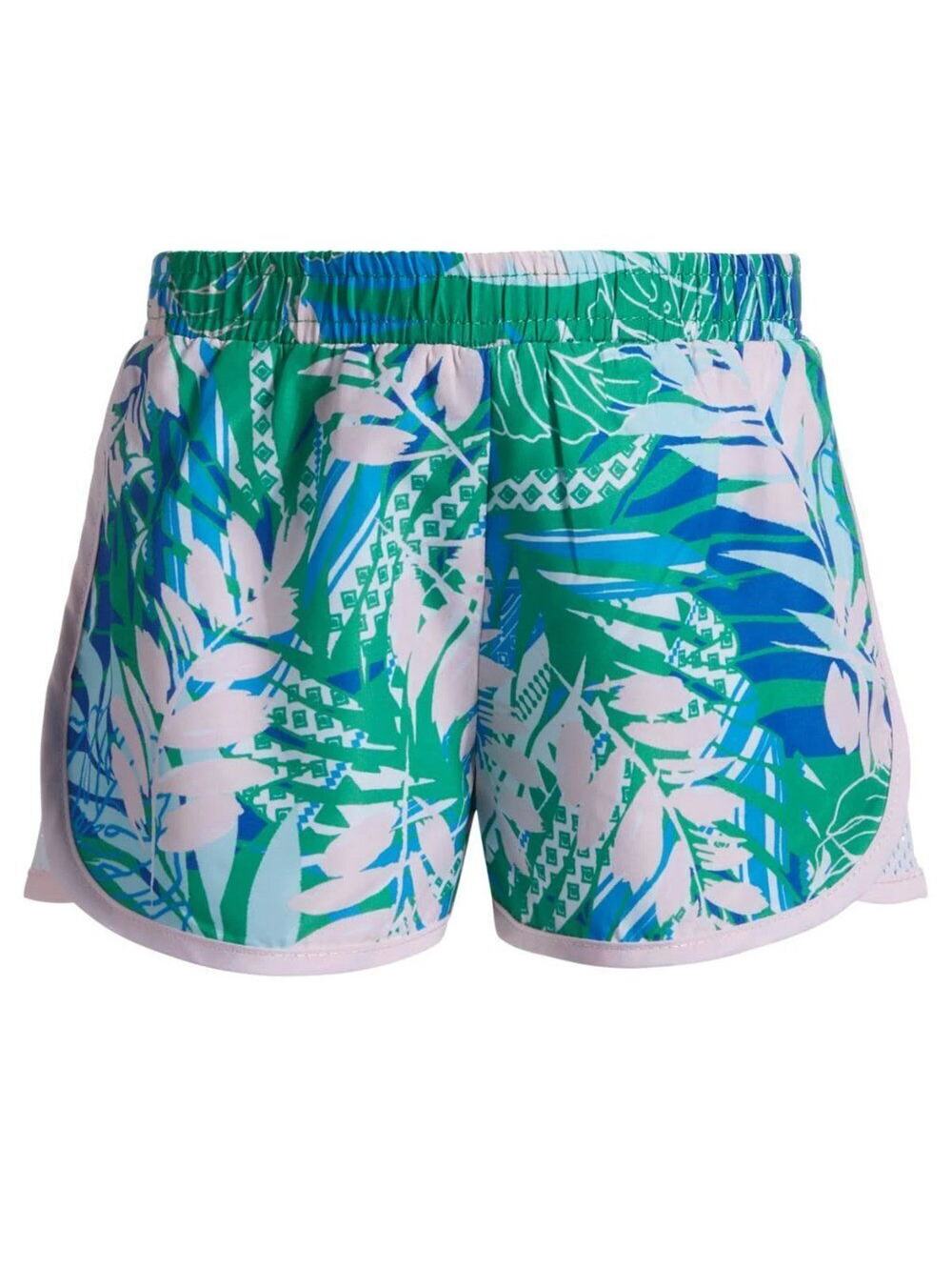 Ideology Girls Blue Green Tropical Print Pull on Elastic Waist Shorts, Size 2T